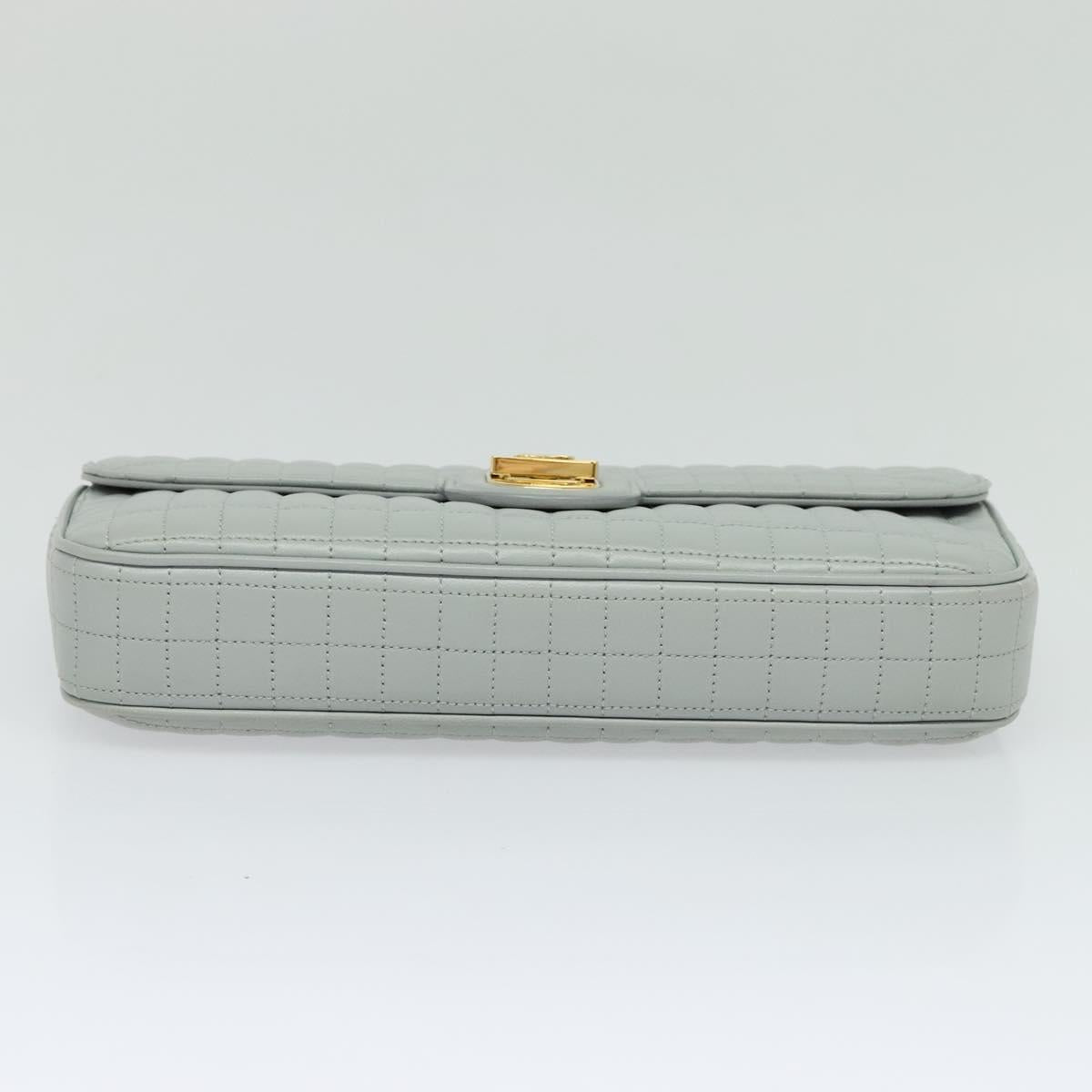 CELINE Quilted Chain Shoulder Bag Lamb Skin Gray Gold Auth mr1084V