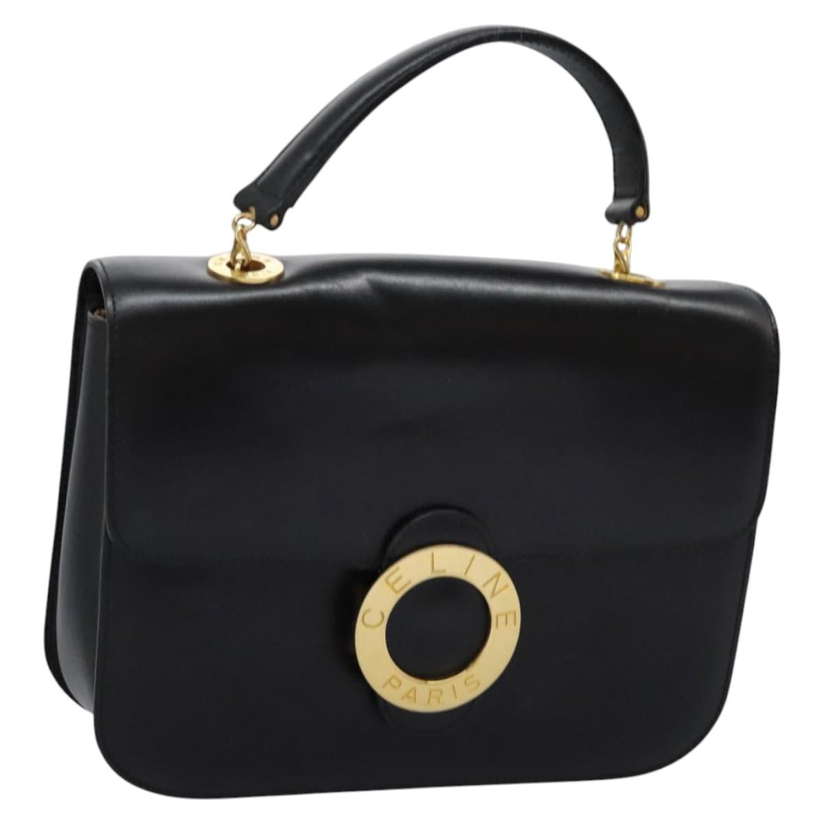 CELINE Hand Bag Leather Black Gold Auth mr1085