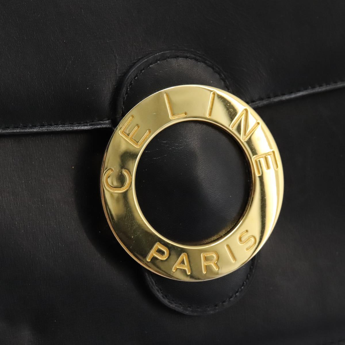 CELINE Hand Bag Leather Black Gold Auth mr1085