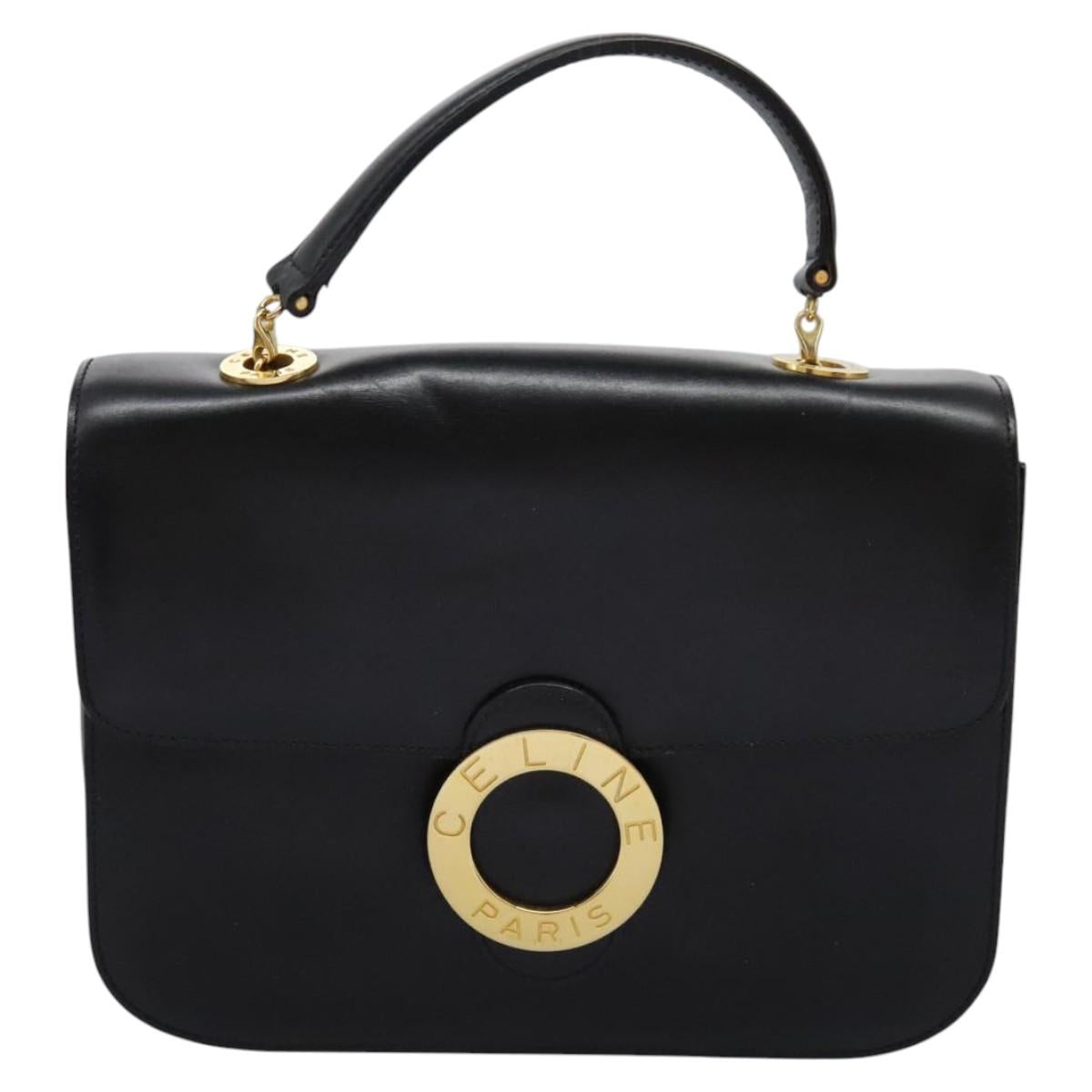 CELINE Hand Bag Leather Black Gold Auth mr1085