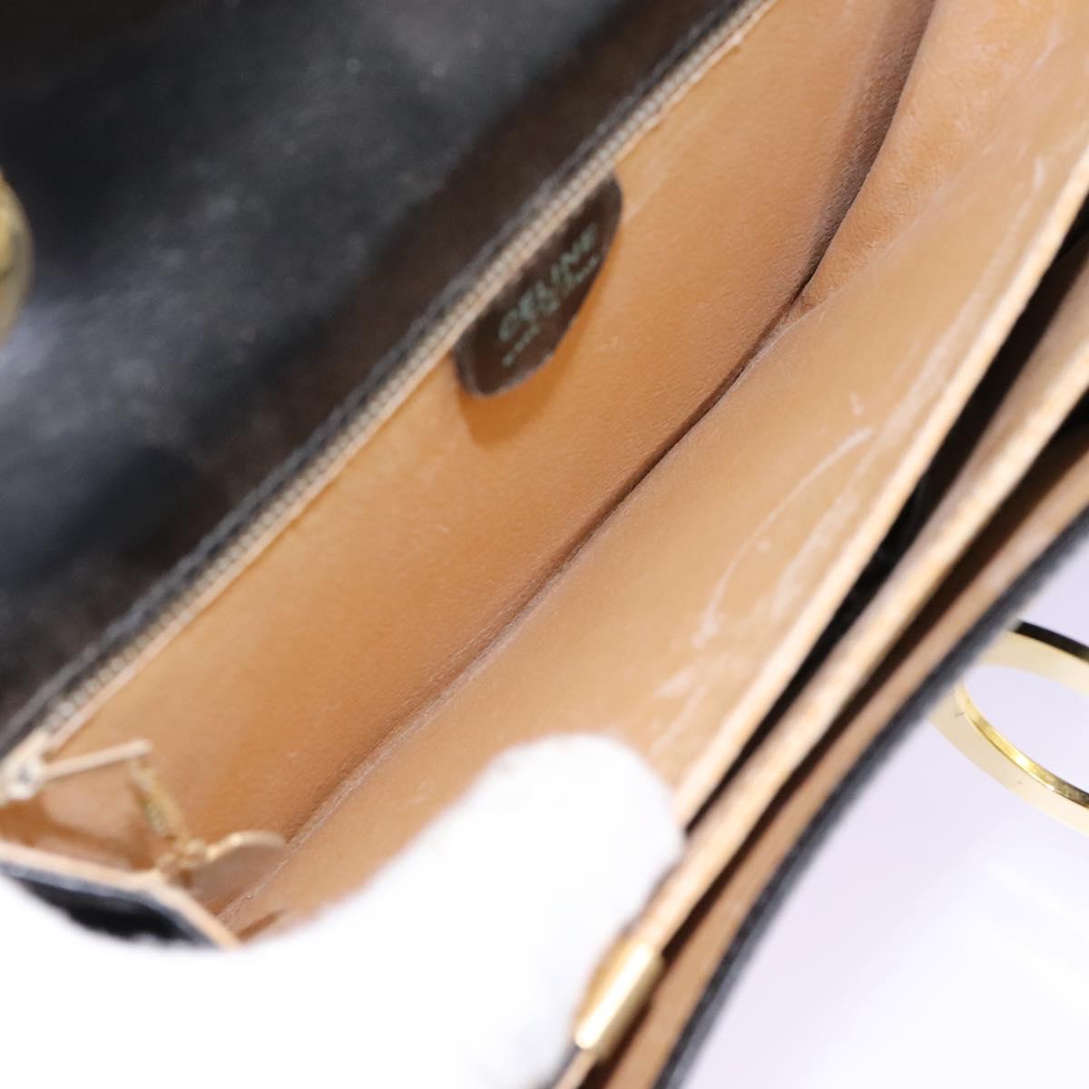 CELINE Hand Bag Leather Black Gold Auth mr1085