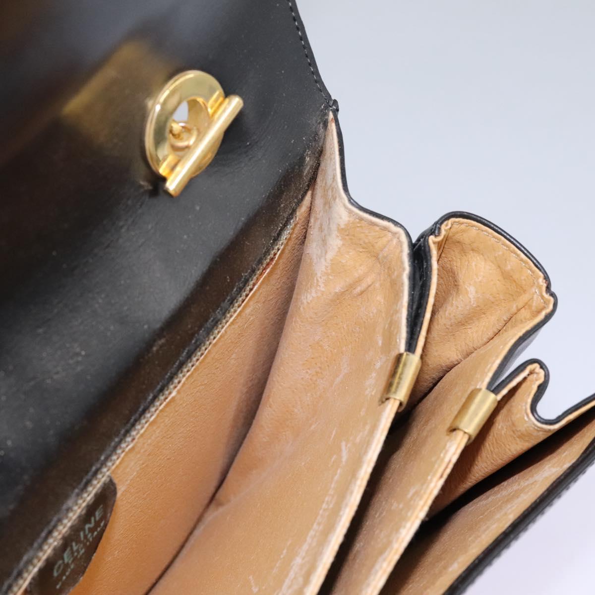CELINE Hand Bag Leather Black Gold Auth mr1085