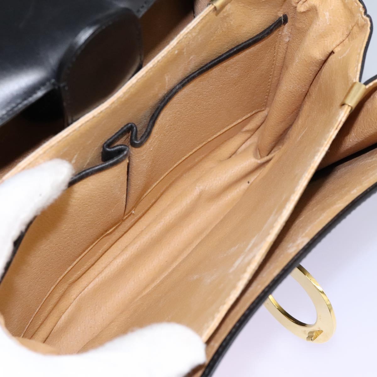 CELINE Hand Bag Leather Black Gold Auth mr1085