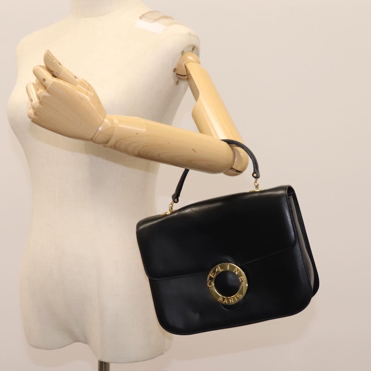 CELINE Hand Bag Leather Black Gold Auth mr1085