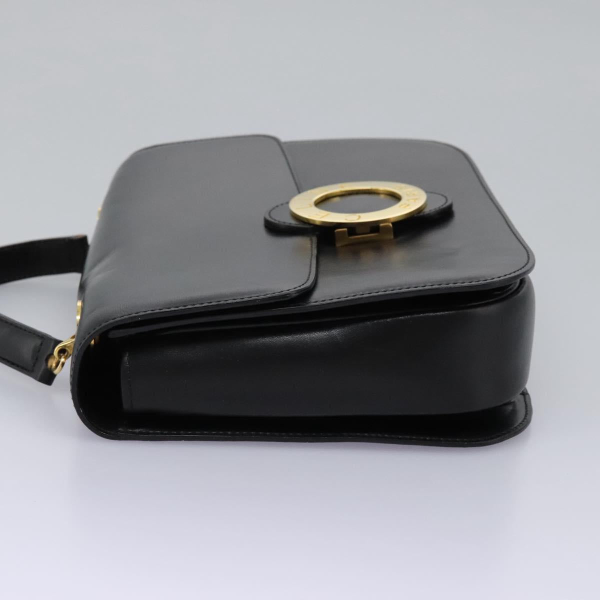 CELINE Hand Bag Leather Black Gold Auth mr1085