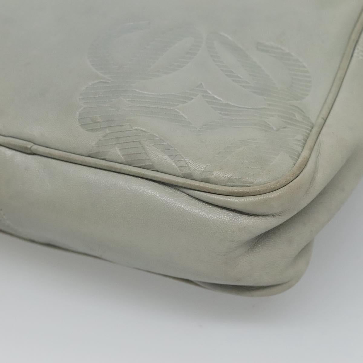 LOEWE Anagram Chain Shoulder Bag Leather Gray Gold Auth mr1092