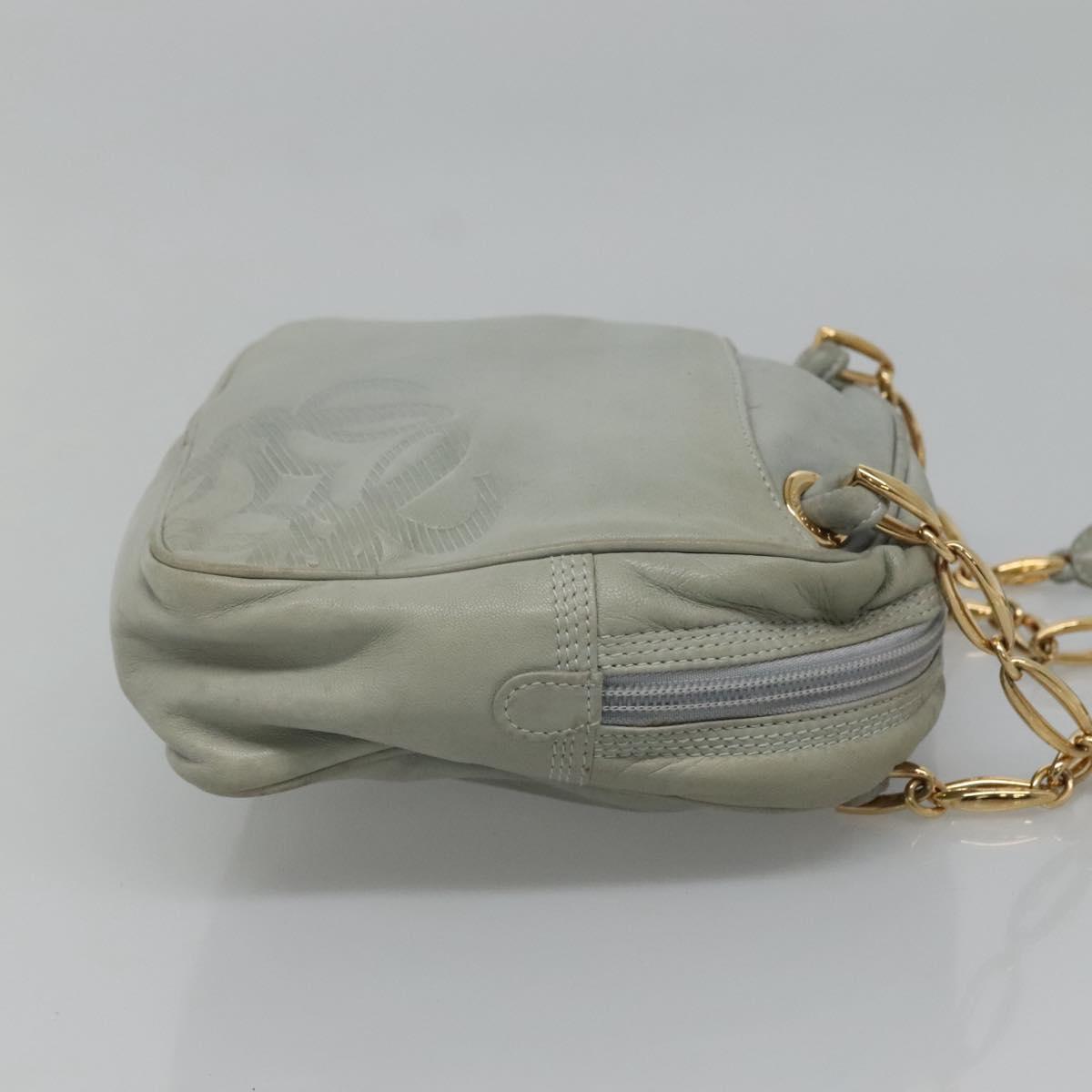 LOEWE Anagram Chain Shoulder Bag Leather Gray Gold Auth mr1092