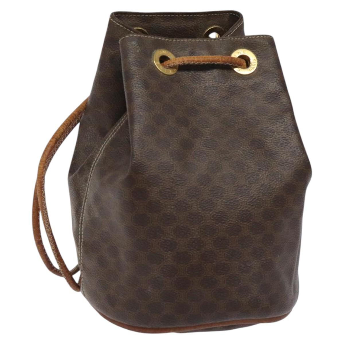 CELINE Macadam Canvas Purse Backpack PVC Leather Brown Gold Auth mr1093