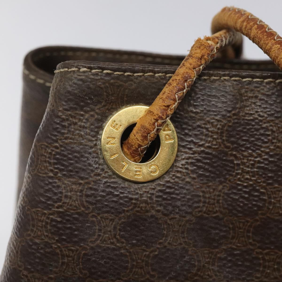 CELINE Macadam Canvas Purse Backpack PVC Leather Brown Gold Auth mr1093