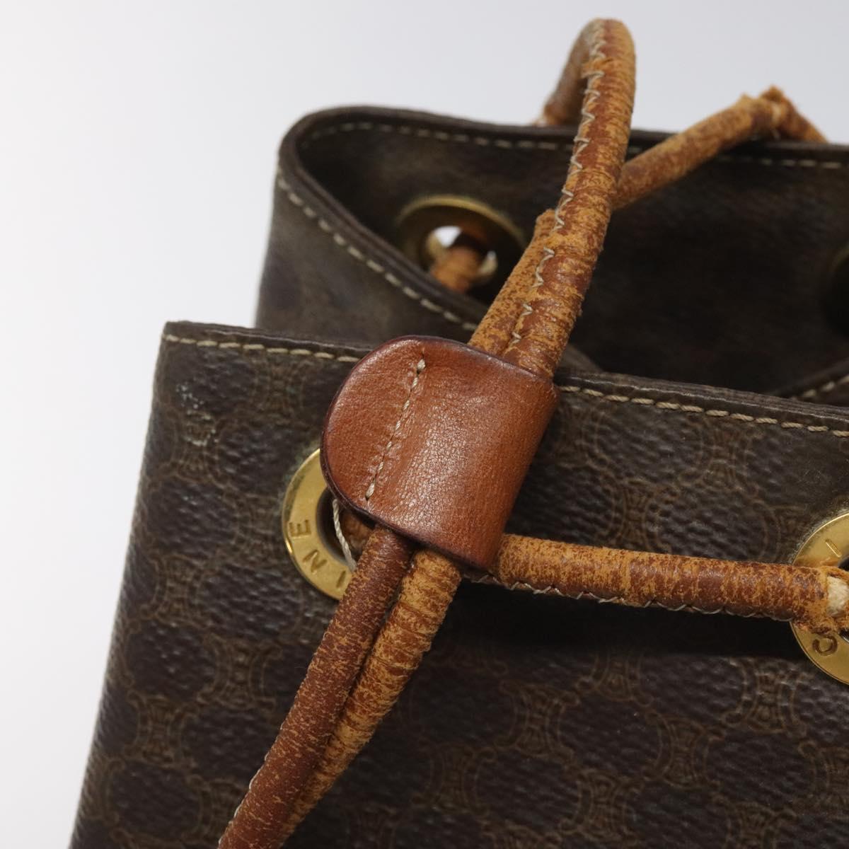 CELINE Macadam Canvas Purse Backpack PVC Leather Brown Gold Auth mr1093