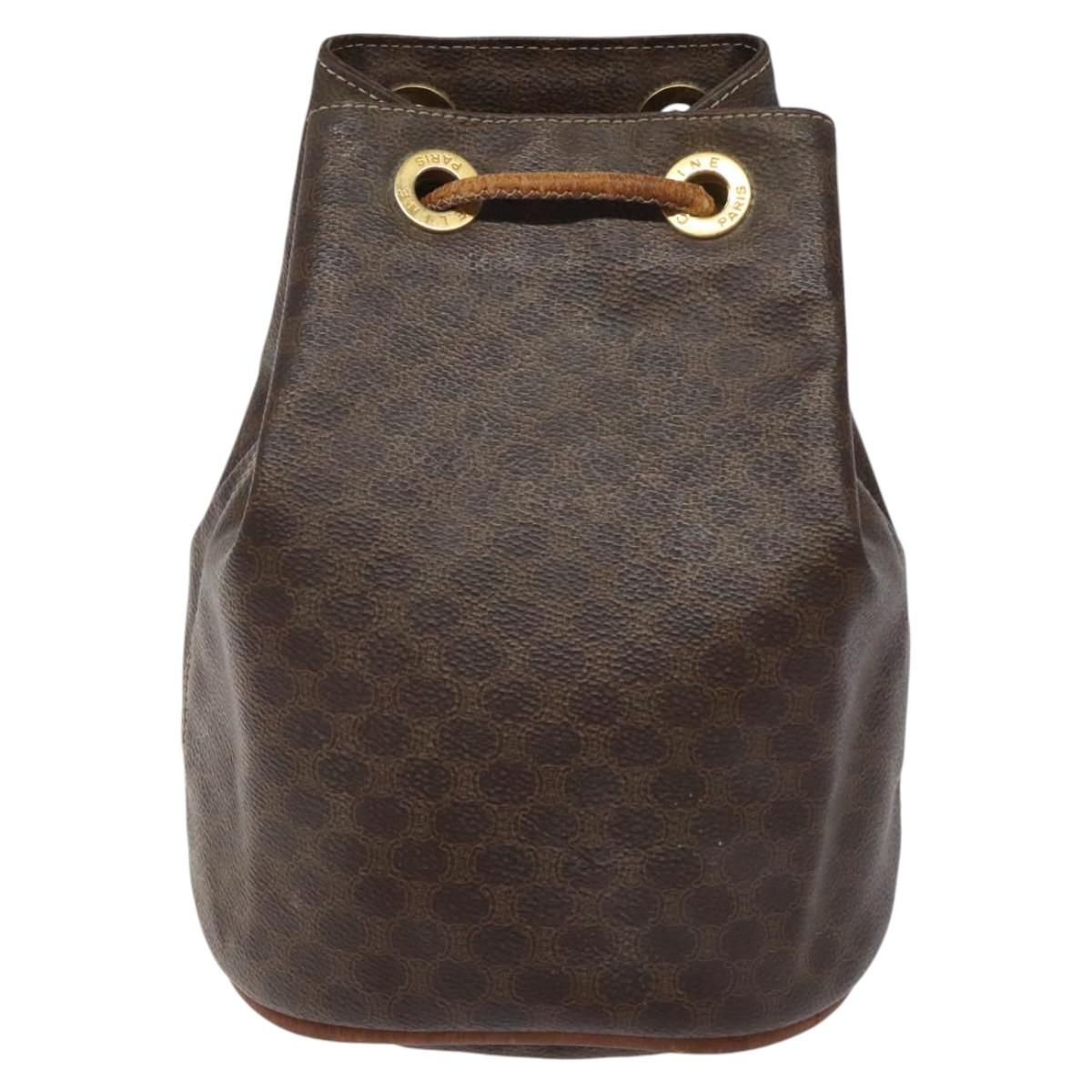 CELINE Macadam Canvas Purse Backpack PVC Leather Brown Gold Auth mr1093