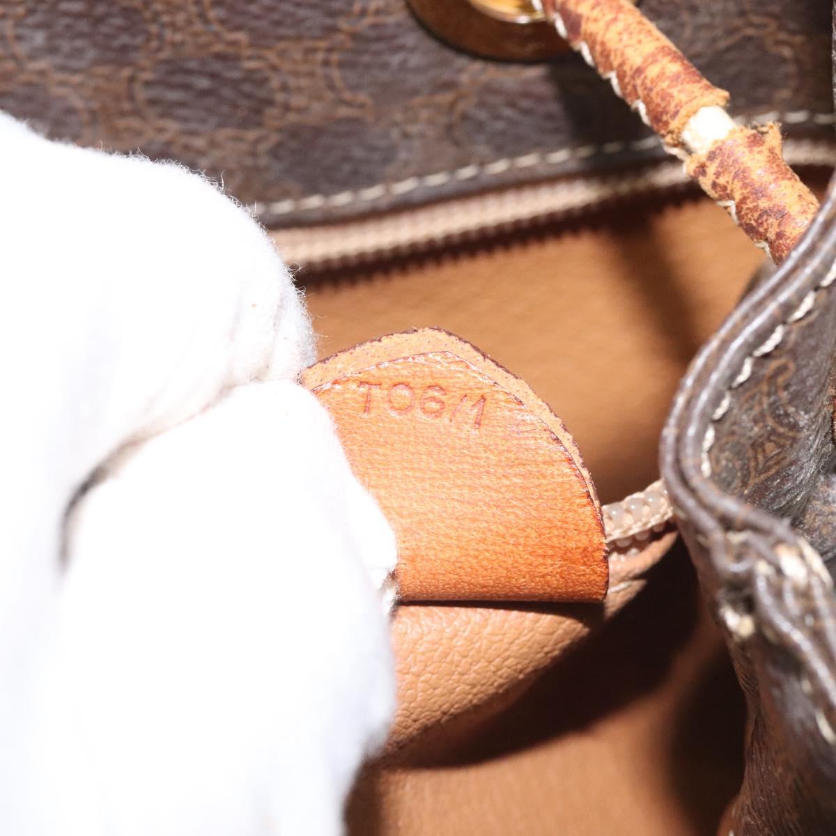 CELINE Macadam Canvas Purse Backpack PVC Leather Brown Gold Auth mr1093