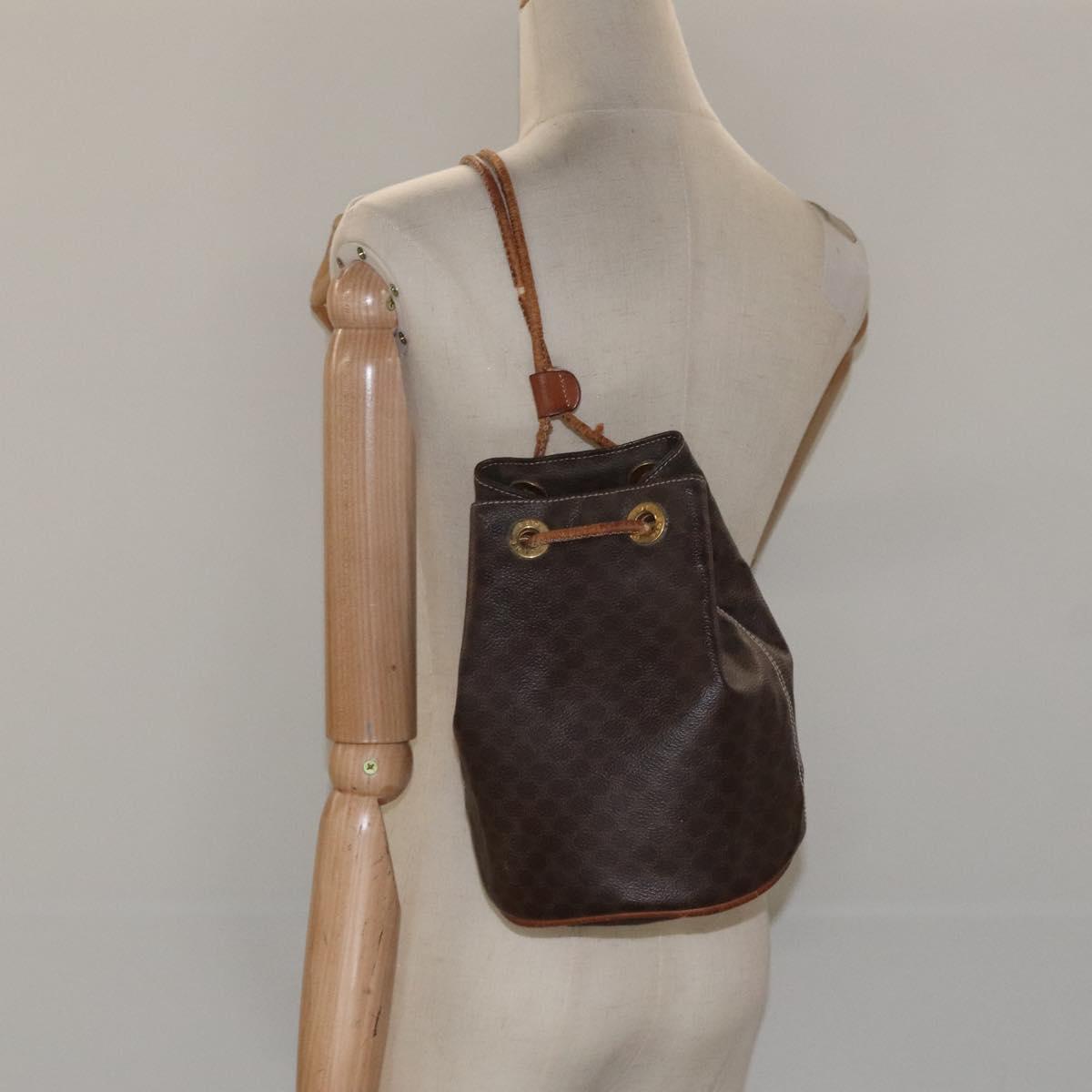 CELINE Macadam Canvas Purse Backpack PVC Leather Brown Gold Auth mr1093