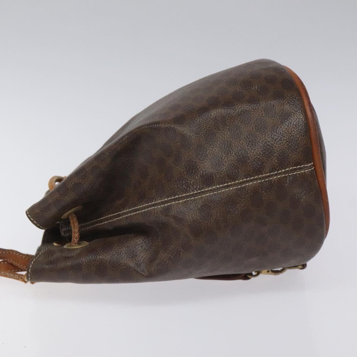 CELINE Macadam Canvas Purse Backpack PVC Leather Brown Gold Auth mr1093