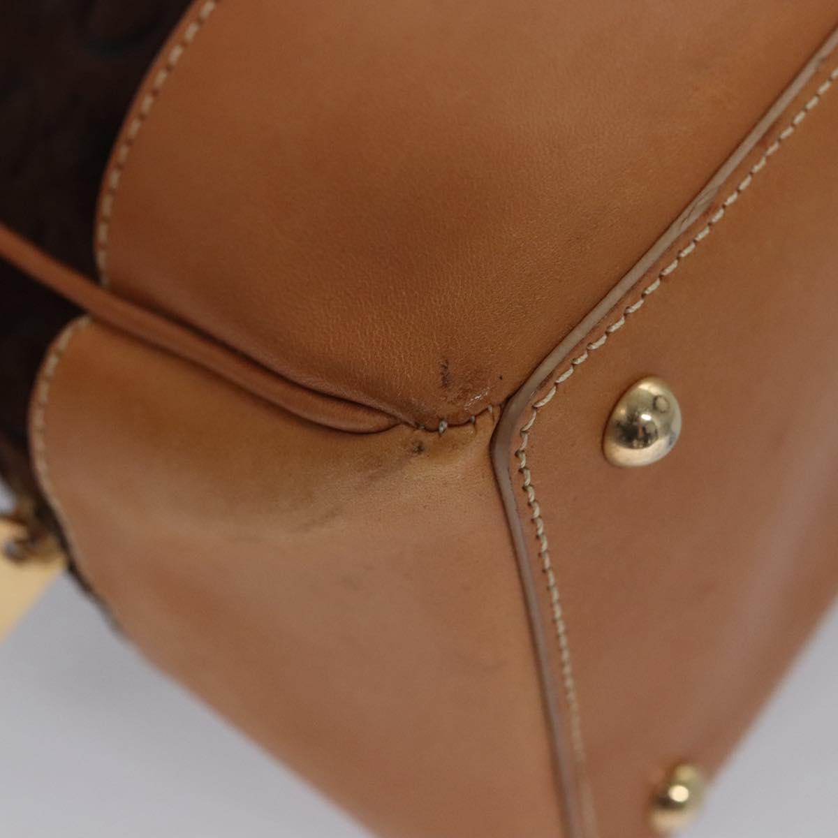 CELINE C Macadam Canvas Hand Bag Brown Gold Auth mr1094