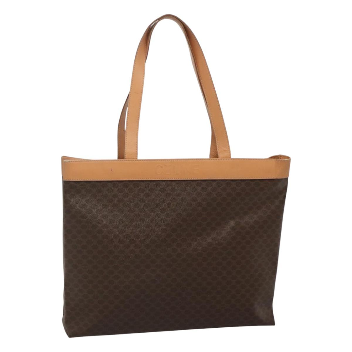 CELINE Macadam Canvas Tote Bag PVC Leather Brown Gold Auth mr1098