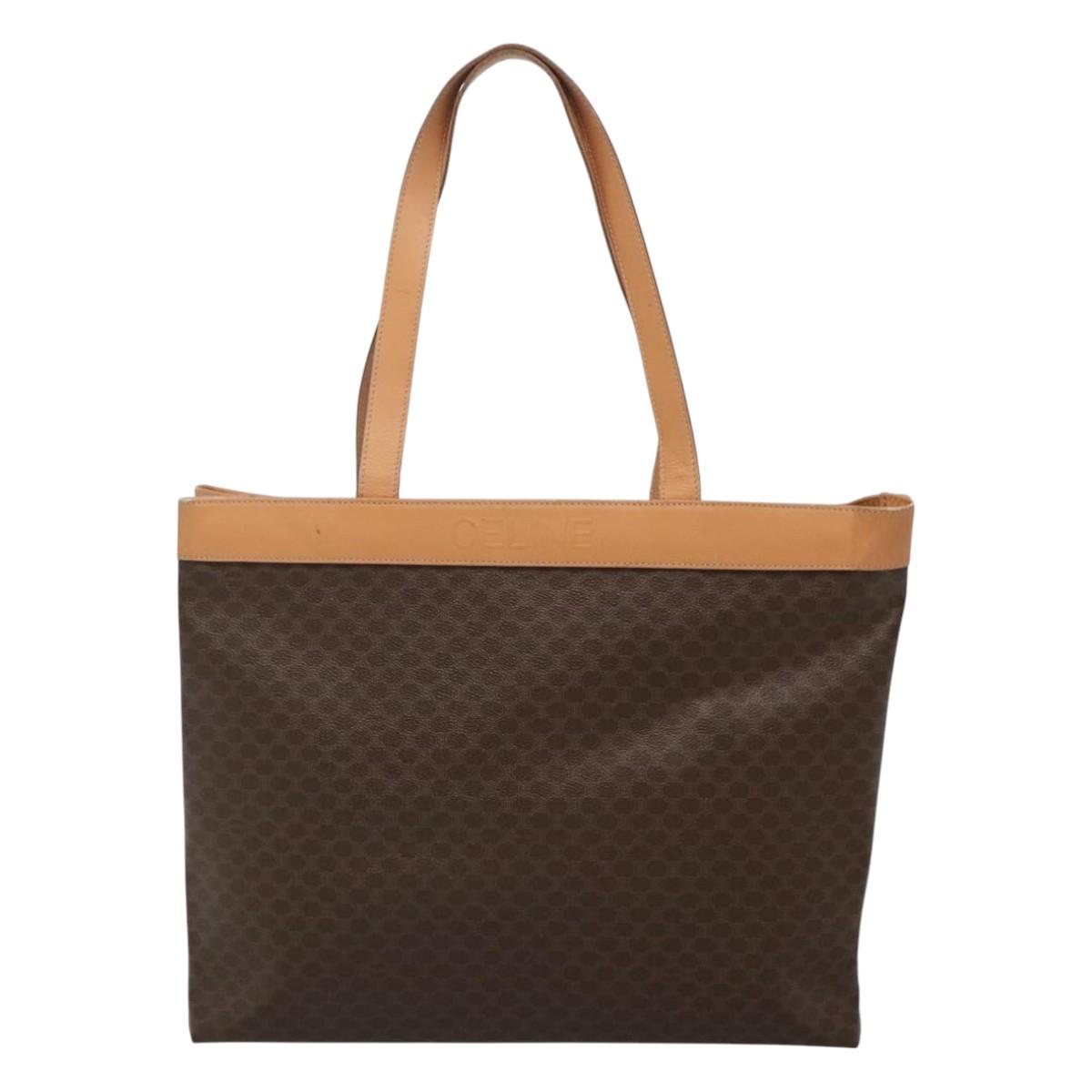 CELINE Macadam Canvas Tote Bag PVC Leather Brown Gold Auth mr1098