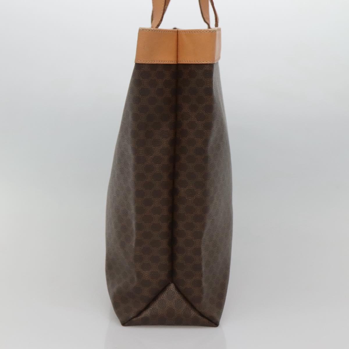 CELINE Macadam Canvas Tote Bag PVC Leather Brown Gold Auth mr1098