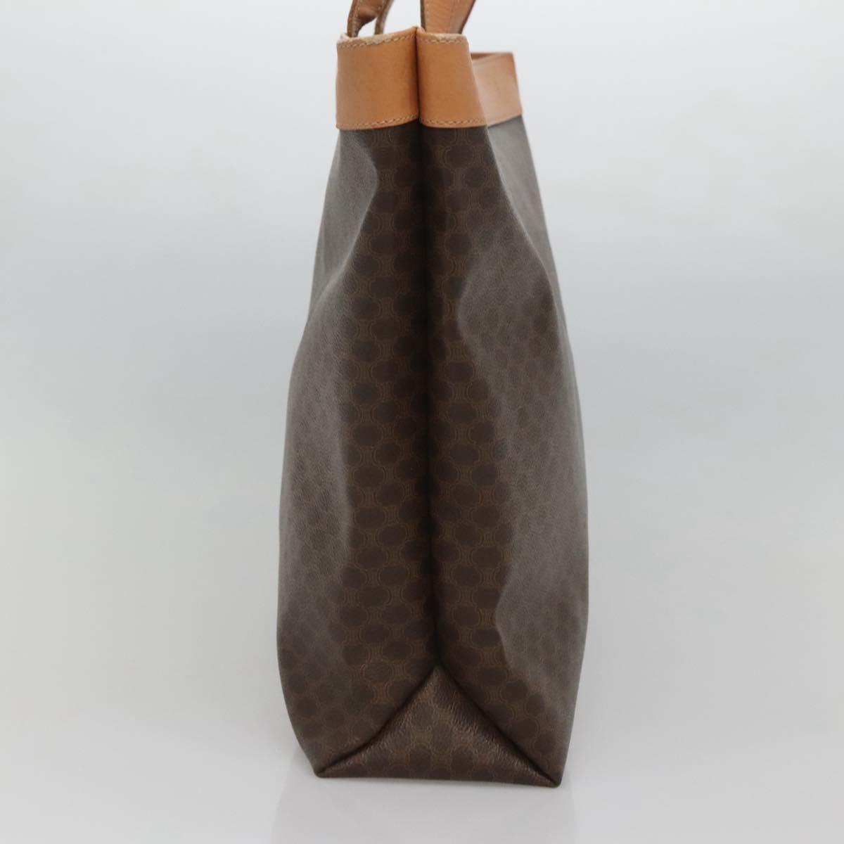 CELINE Macadam Canvas Tote Bag PVC Leather Brown Gold Auth mr1098