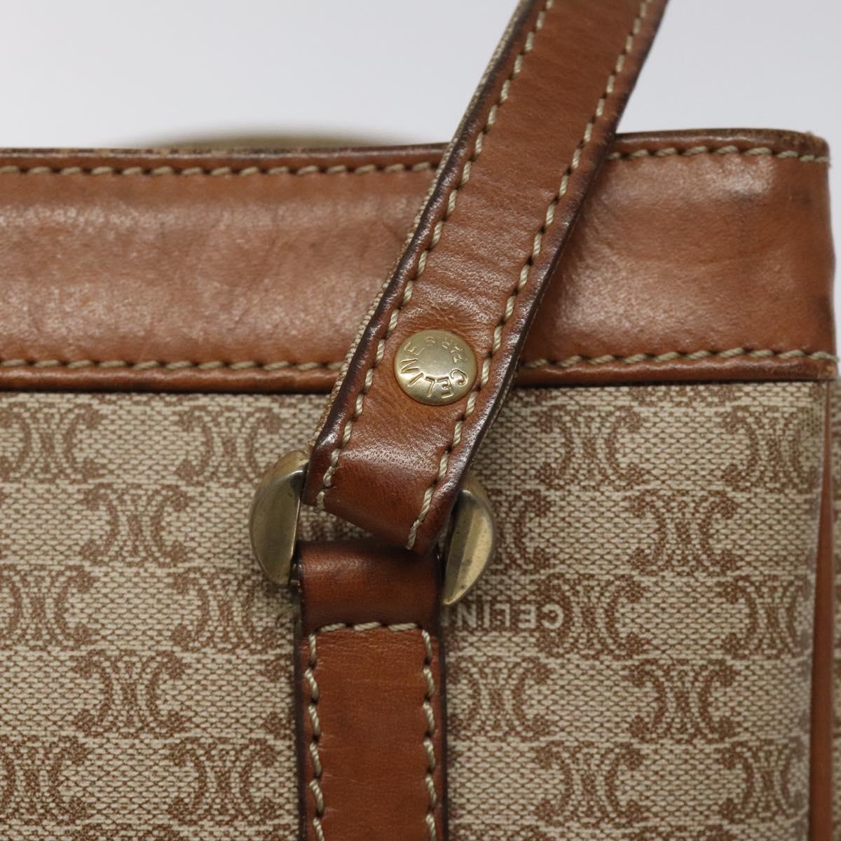 CELINE Macadam Canvas Hand Bag Beige Gold Auth mr1105