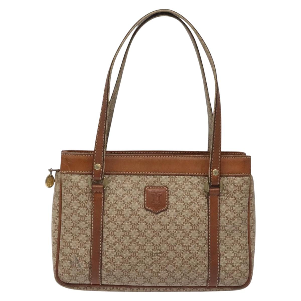 CELINE Macadam Canvas Hand Bag Beige Gold Auth mr1105