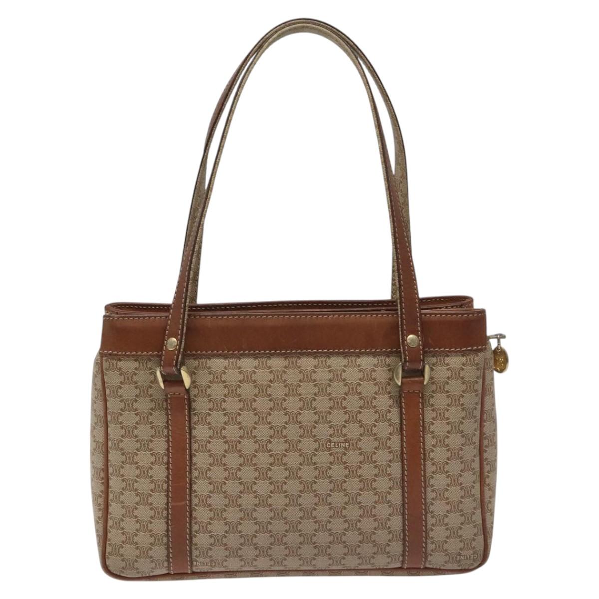 CELINE Macadam Canvas Hand Bag Beige Gold Auth mr1105