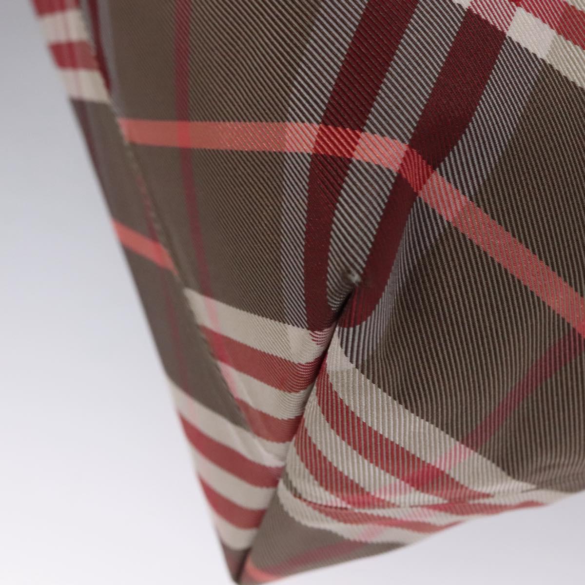 BURBERRY Nova Check Blue Label Hand Bag Nylon Red Brown Auth mr1107