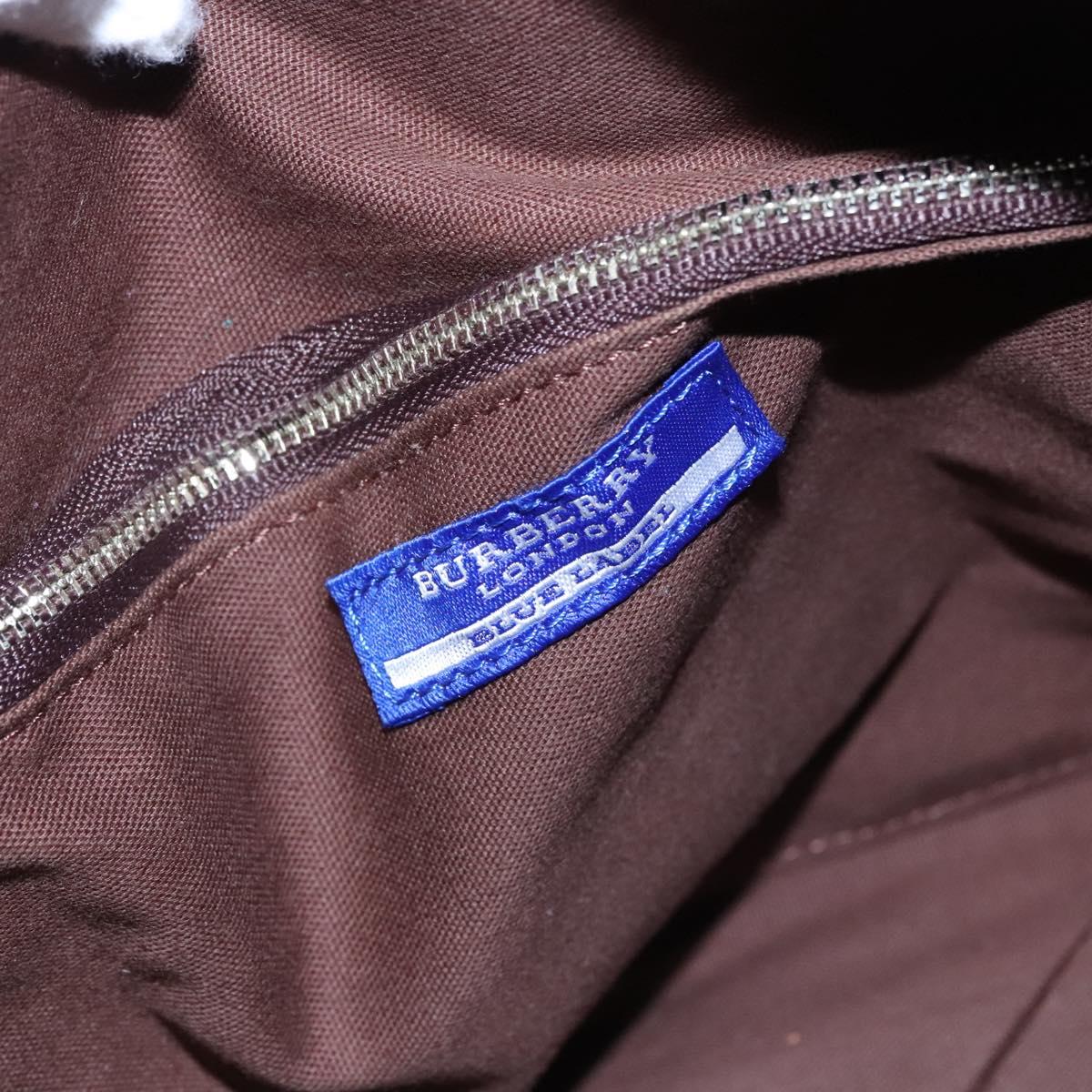 BURBERRY Nova Check Blue Label Hand Bag Nylon Red Brown Auth mr1107