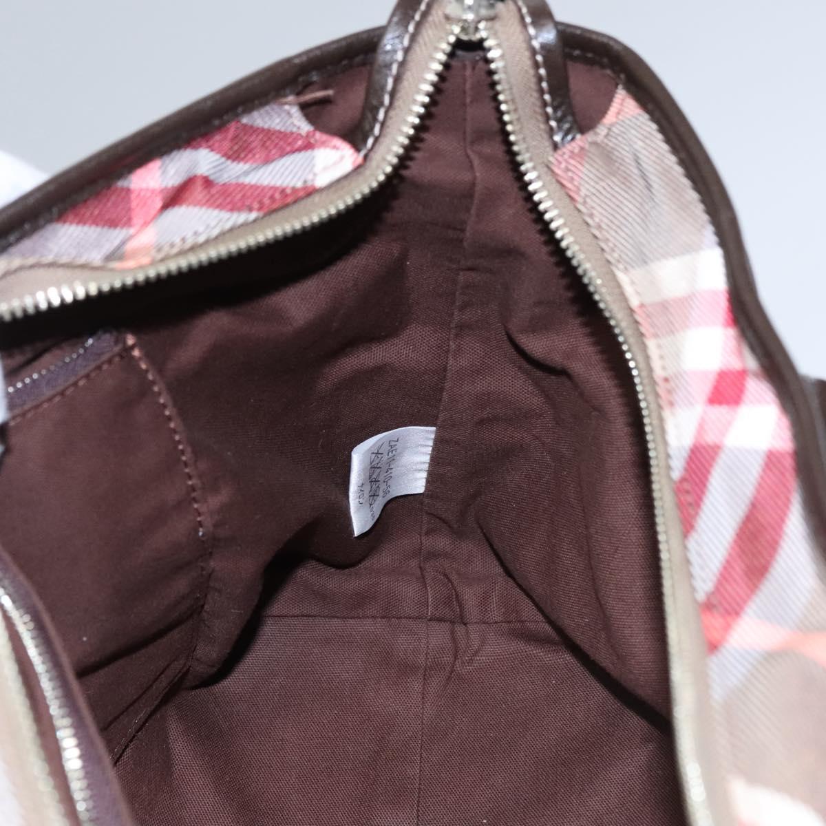 BURBERRY Nova Check Blue Label Hand Bag Nylon Red Brown Auth mr1107