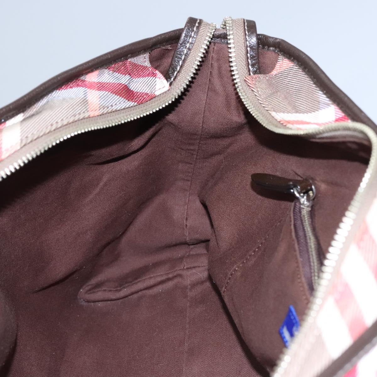 BURBERRY Nova Check Blue Label Hand Bag Nylon Red Brown Auth mr1107