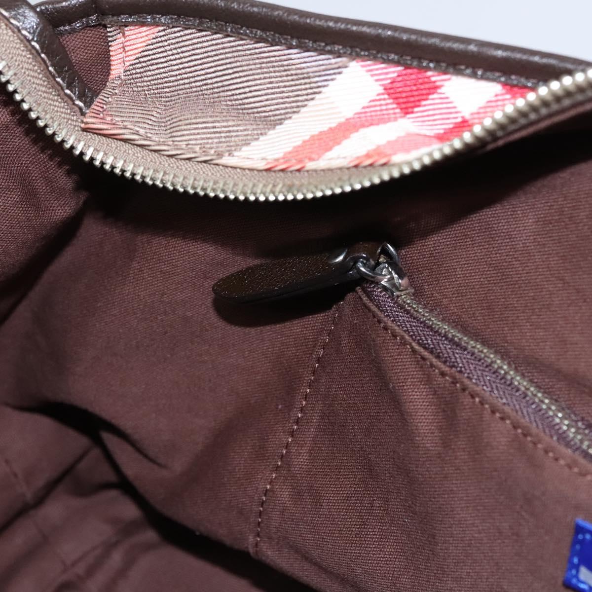 BURBERRY Nova Check Blue Label Hand Bag Nylon Red Brown Auth mr1107