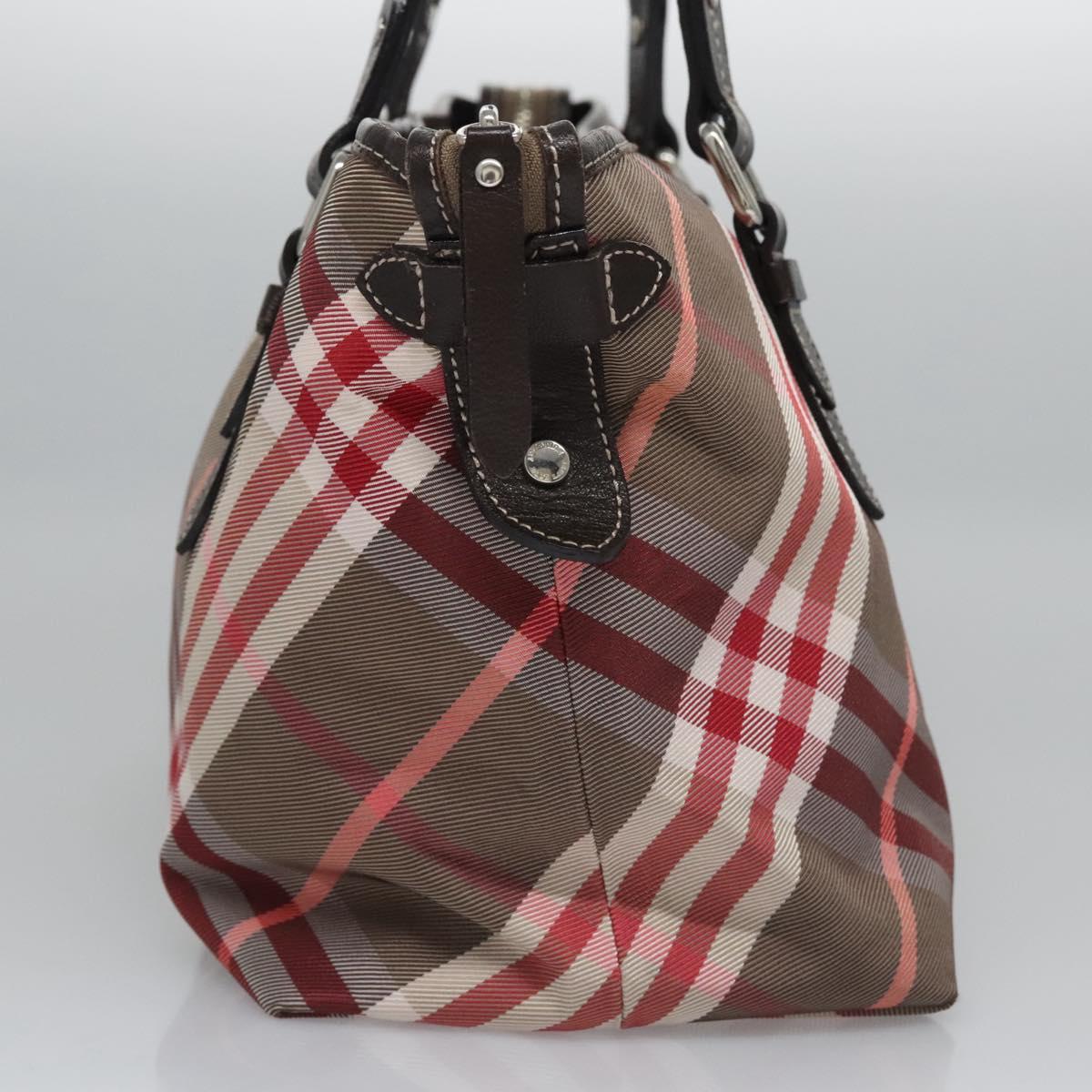 BURBERRY Nova Check Blue Label Hand Bag Nylon Red Brown Auth mr1107