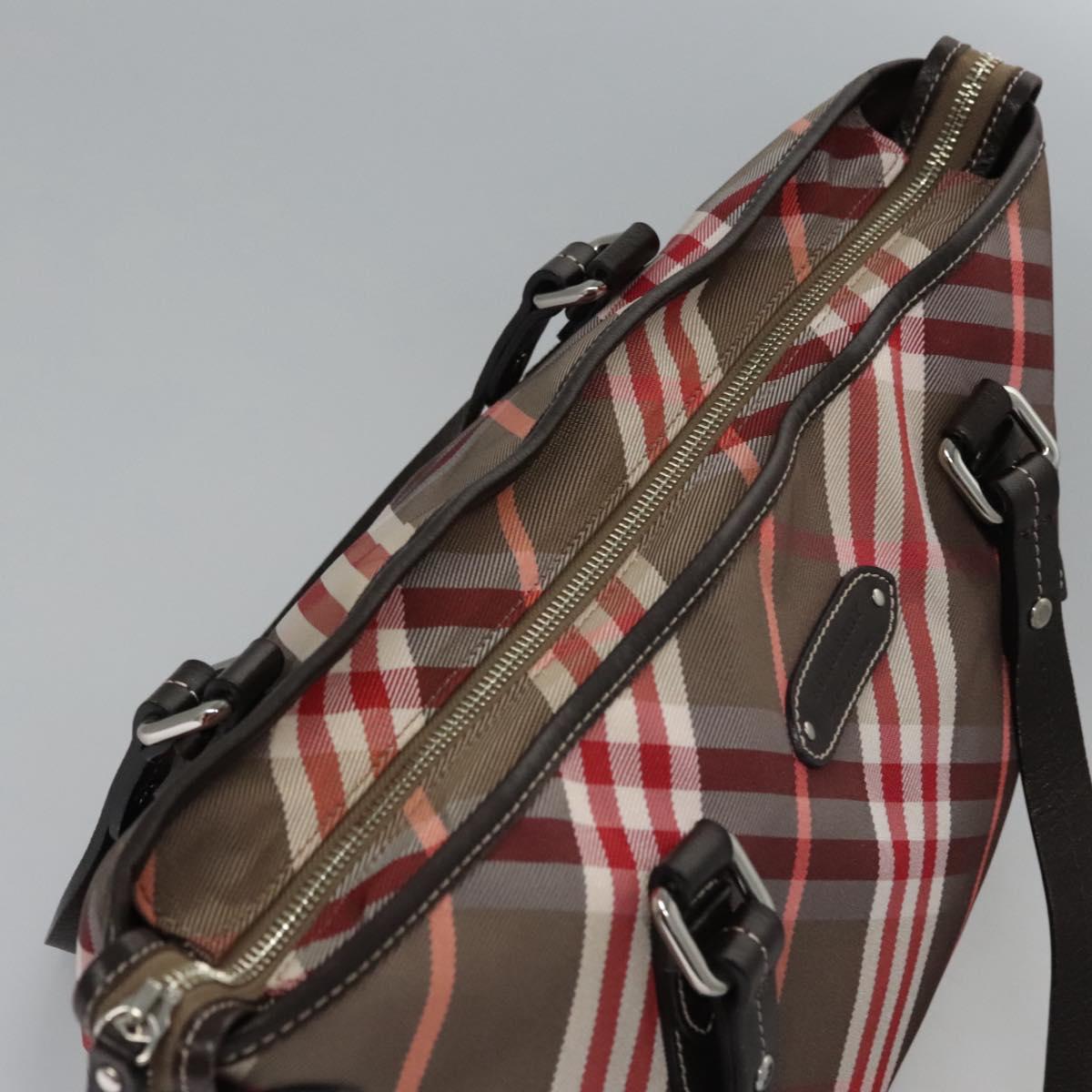 BURBERRY Nova Check Blue Label Hand Bag Nylon Red Brown Auth mr1107