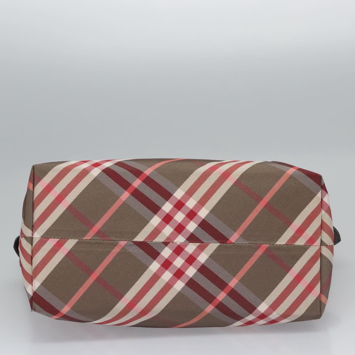 BURBERRY Nova Check Blue Label Hand Bag Nylon Red Brown Auth mr1107
