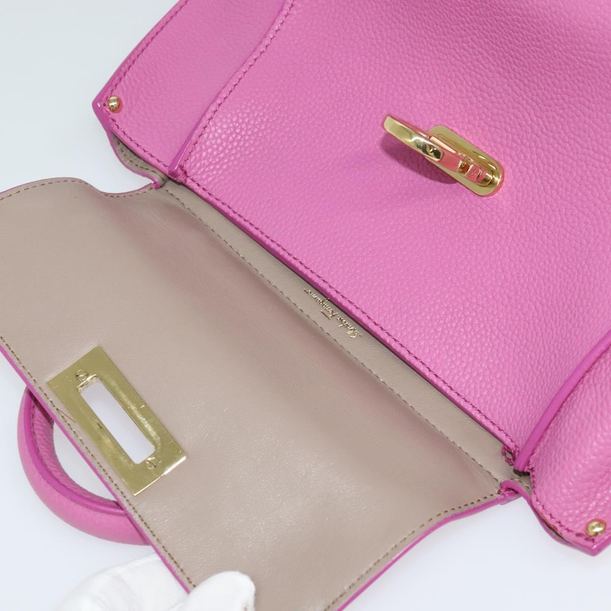 Salvatore Ferragamo Gancini Hand Bag Leather 2way Pink Gold Auth mr1123V