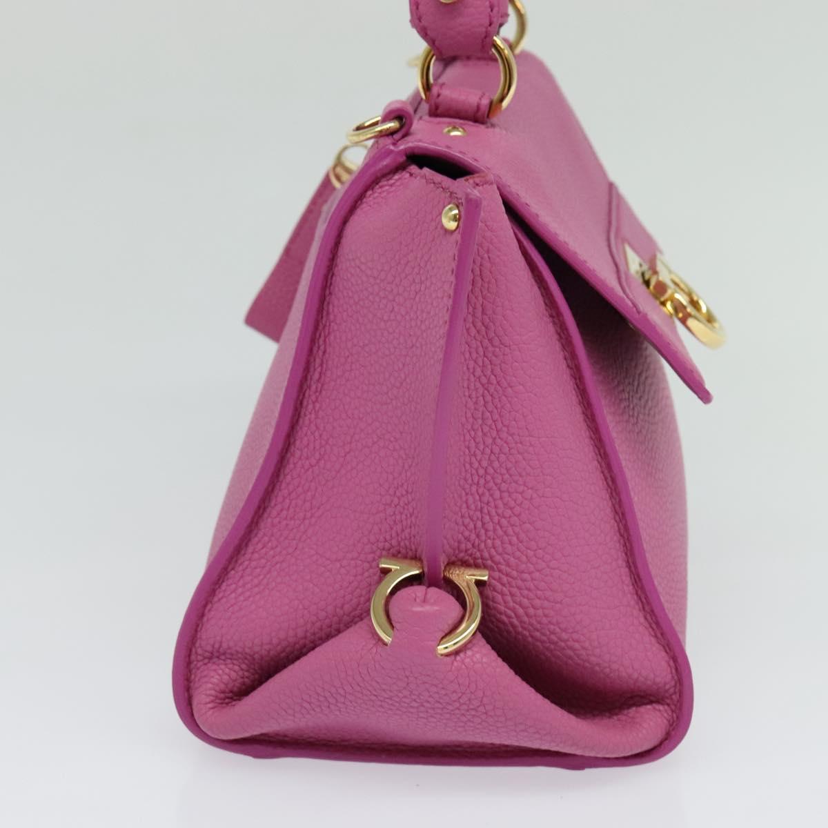 Salvatore Ferragamo Gancini Hand Bag Leather 2way Pink Gold Auth mr1123V