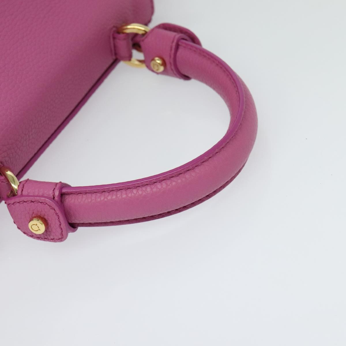 Salvatore Ferragamo Gancini Hand Bag Leather 2way Pink Gold Auth mr1123V