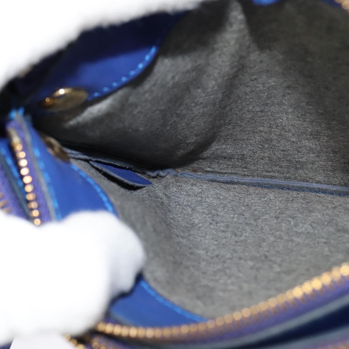 CELINE Trio Shoulder Bag Leather Blue Gold Auth mr1142