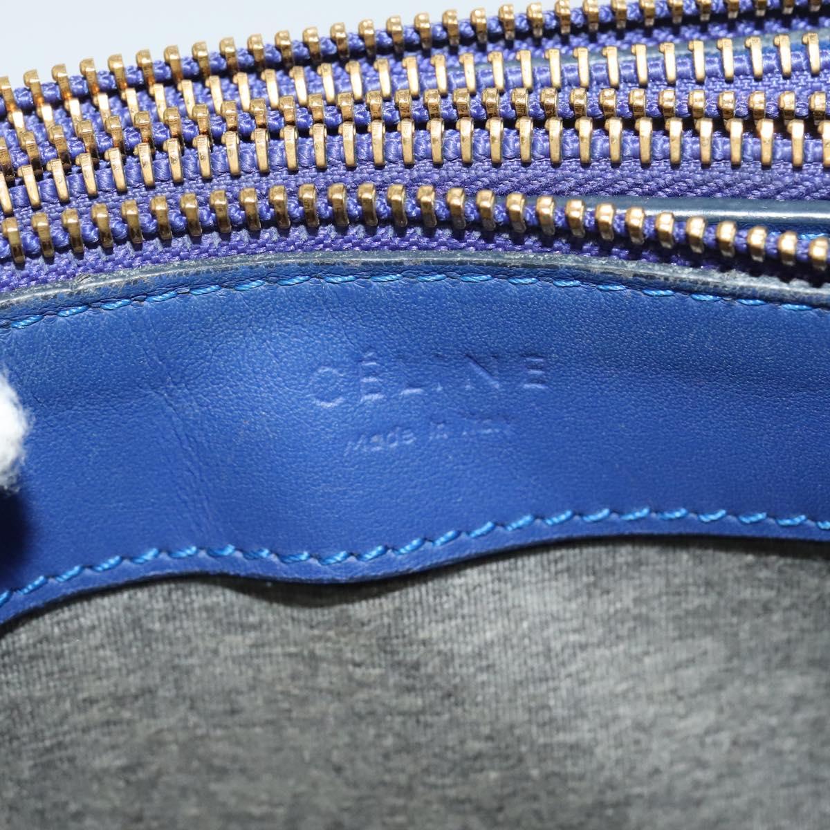 CELINE Trio Shoulder Bag Leather Blue Gold Auth mr1142