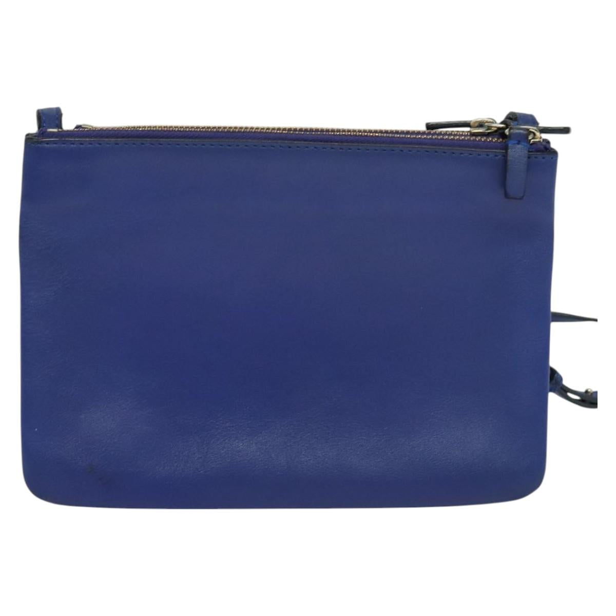 CELINE Trio Shoulder Bag Leather Blue Gold Auth mr1142