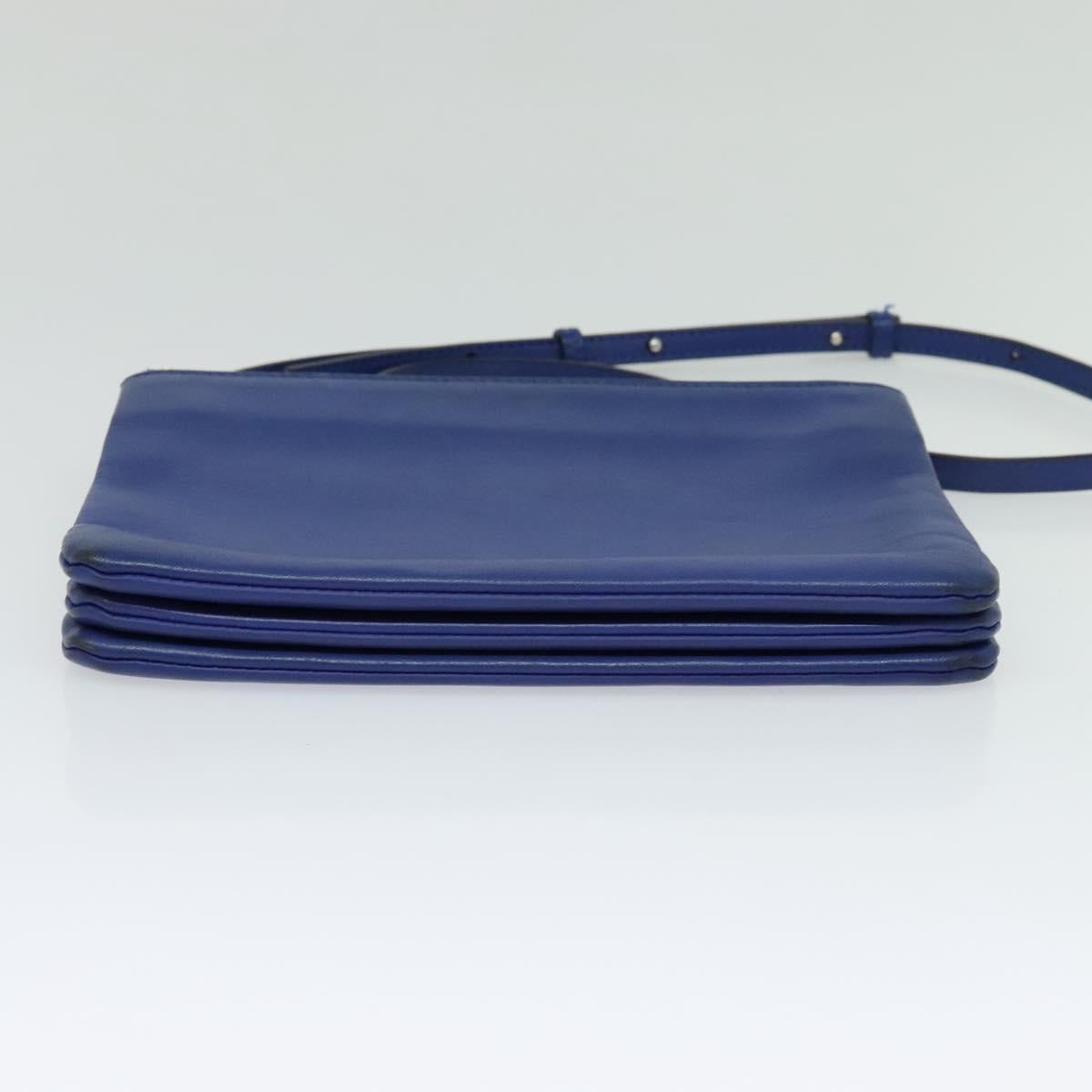 CELINE Trio Shoulder Bag Leather Blue Gold Auth mr1142