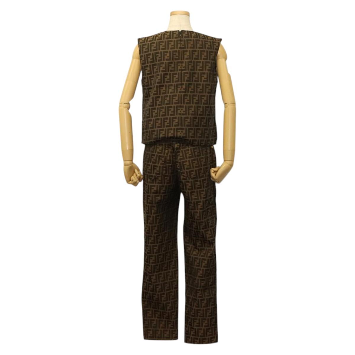 FENDI Zucca Canvas Tank Top Pants Setup Brown Auth mr1155
