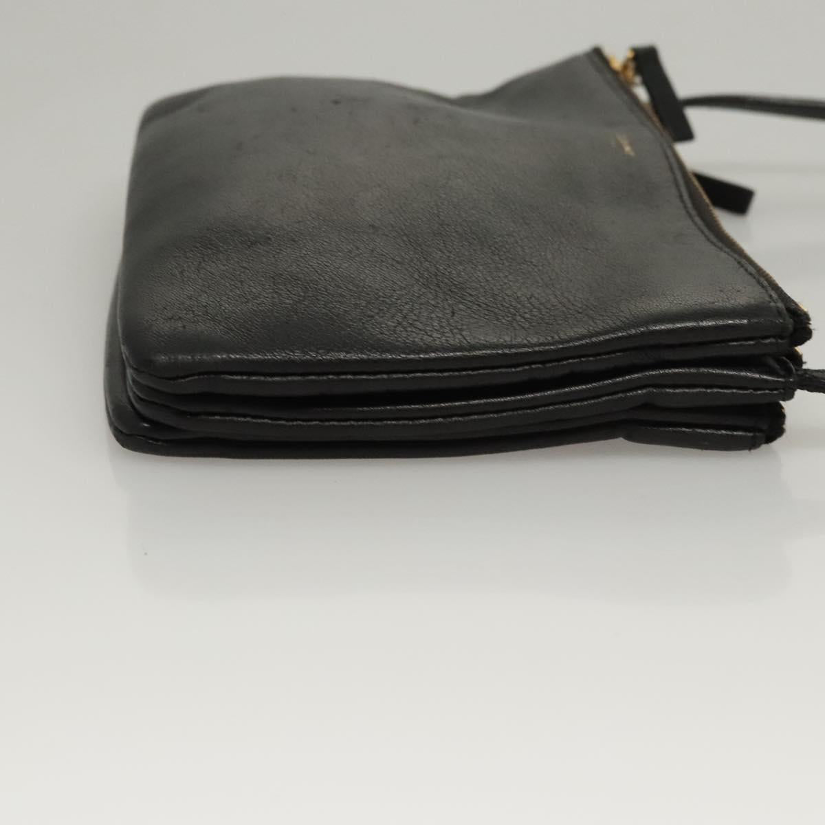 CELINE Trio bag Shoulder Bag Leather Black Gold Auth mr1158