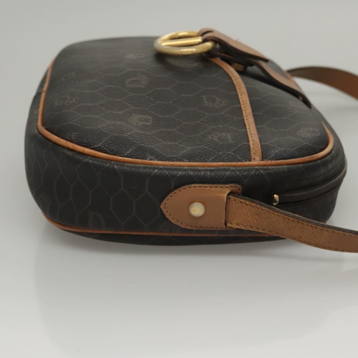Christian Dior Honeycomb Canvas Shoulder Bag PVC Leather Black Auth mr1164