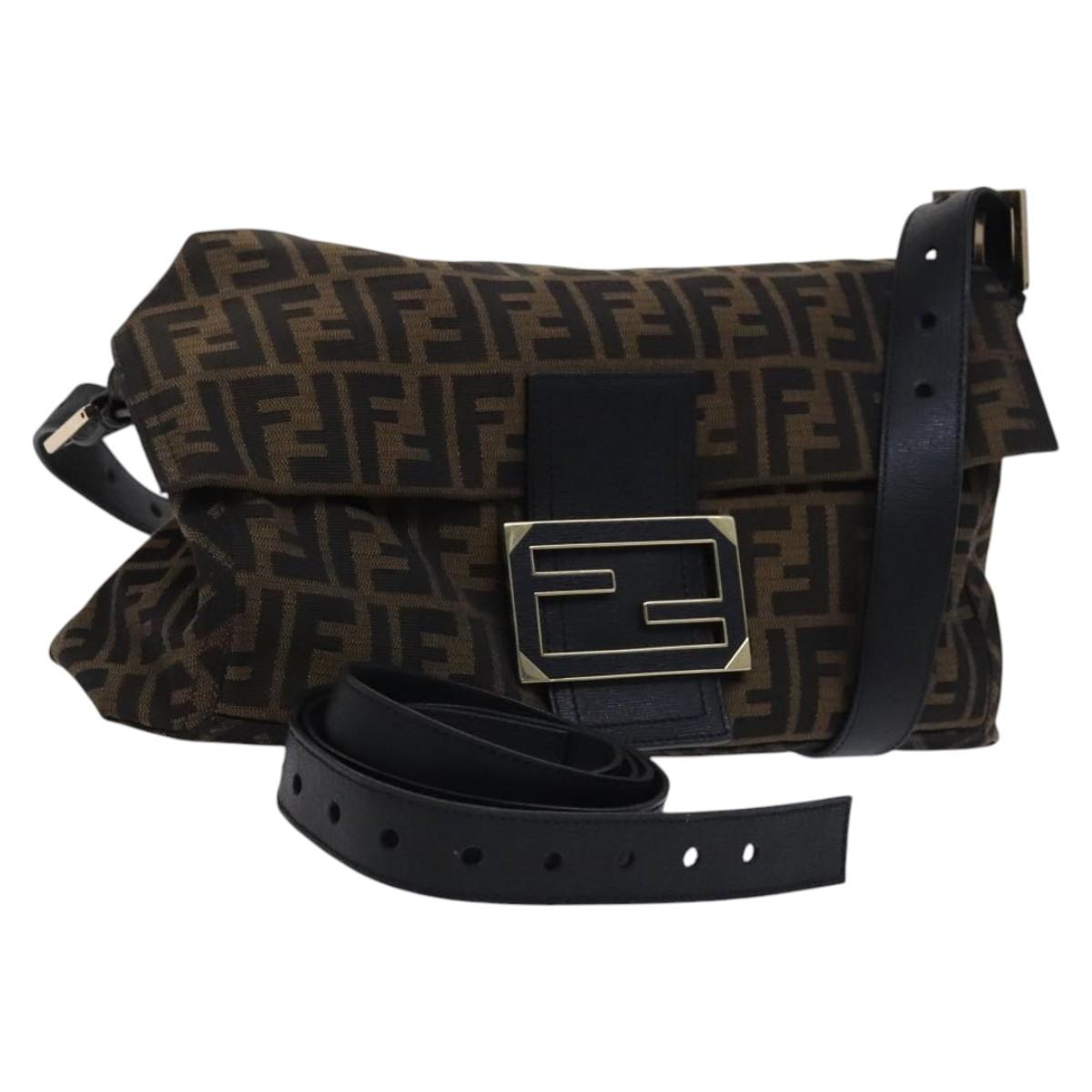 FENDI Zucca Canvas Mamma Baguette Bag Black Brown gold 8BT180 Auth mr1167V