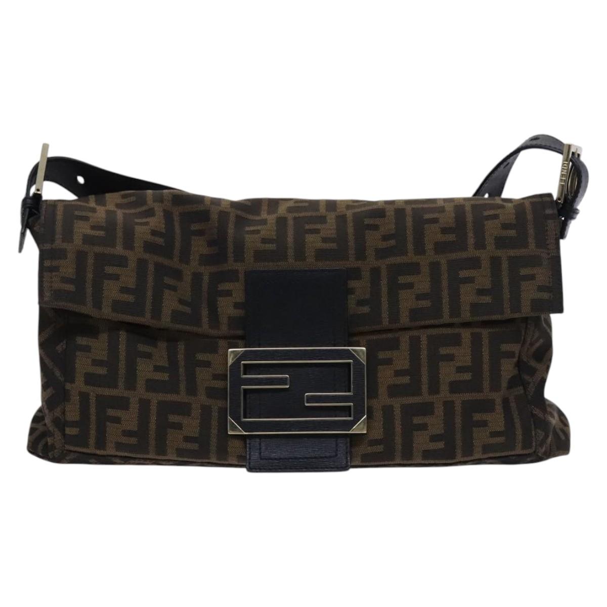 FENDI Zucca Canvas Mamma Baguette Bag Black Brown gold 8BT180 Auth mr1167V