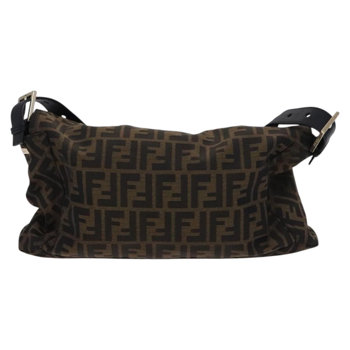 FENDI Zucca Canvas Mamma Baguette Bag Black Brown gold 8BT180 Auth mr1167V