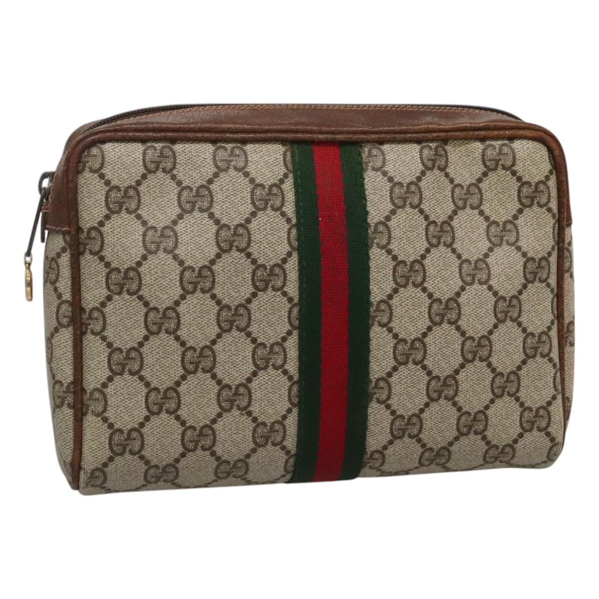 GUCCI GG Supreme Web Sherry Line Clutch Bag PVC Beige Gold 89 01 033 Auth mr1168