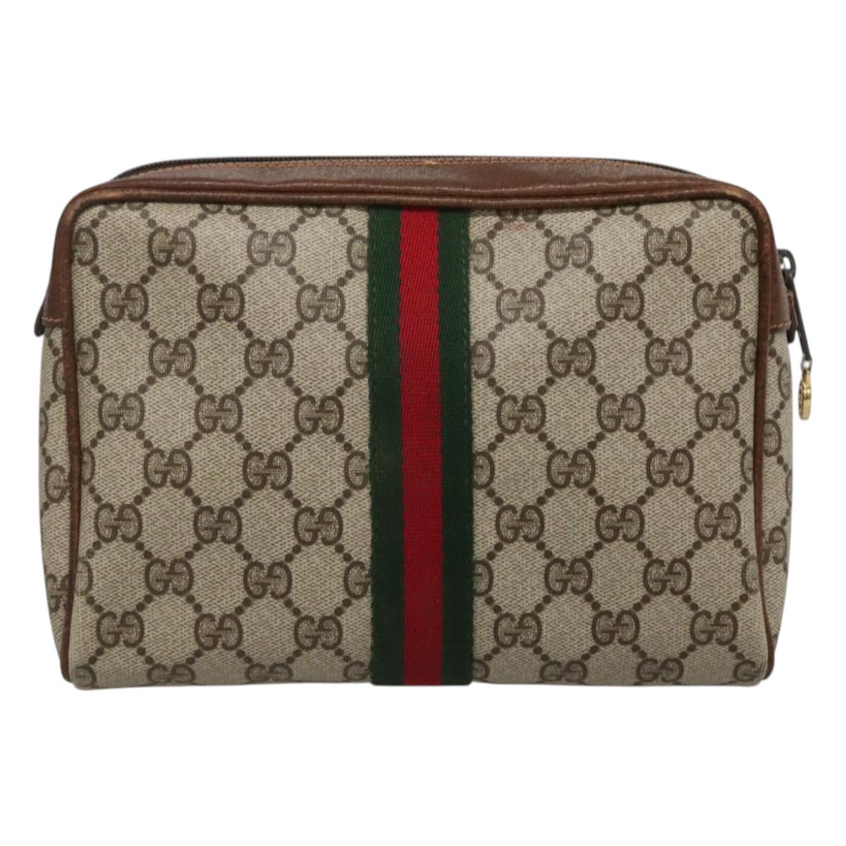 GUCCI GG Supreme Web Sherry Line Clutch Bag PVC Beige Gold 89 01 033 Auth mr1168