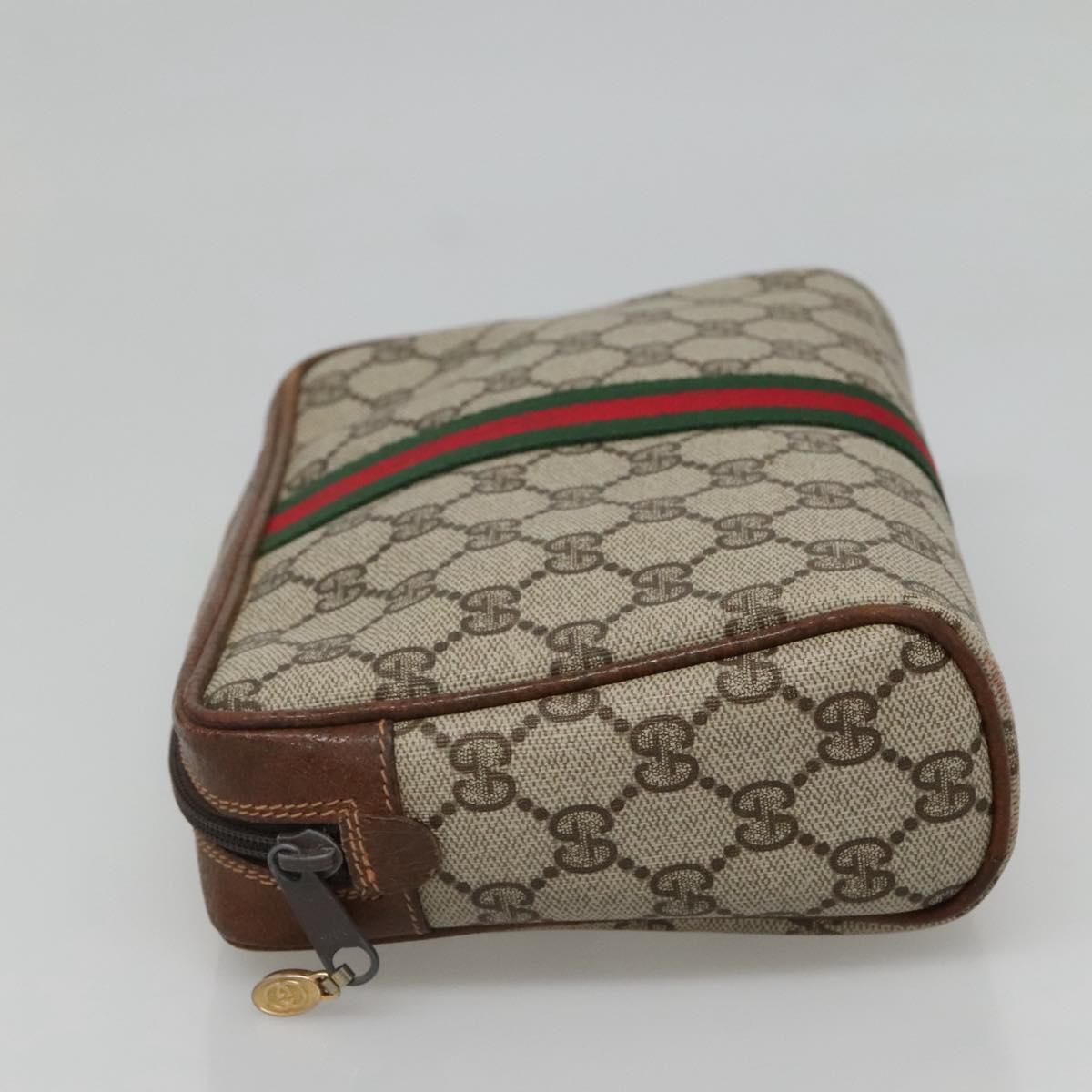 GUCCI GG Supreme Web Sherry Line Clutch Bag PVC Beige Gold 89 01 033 Auth mr1168